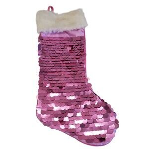 Christmas Stocking Pink Sequins With Fur 20"